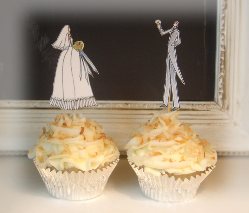 Wedding cupcakes with hand-made toppers