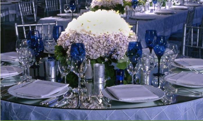 The chairs were all elegant silver charivaris covered with ice blue crushed